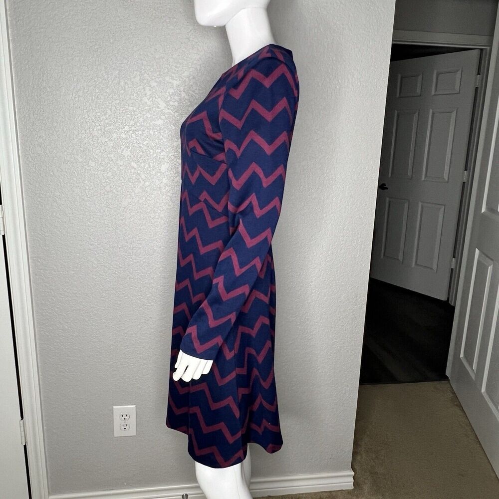 BODEN Annie Jacquard Dress Sz 10 Crew Neck Zipper Navy Ruby Ring Chevron NEW - Picture 3 of 9